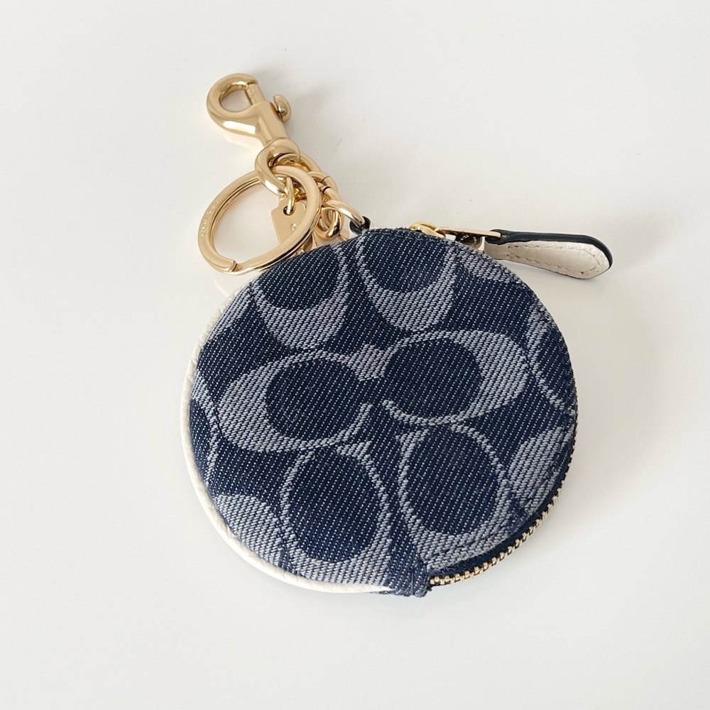 Coach Signature Denim Circle Coin Pouch Keychain Bag Charm